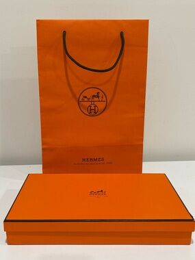 Authentic Hermes Empty Box 13.75” X 8.25” X 2” And Shopping Bag